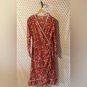 Free People Red Floral Long Sleeve Dress